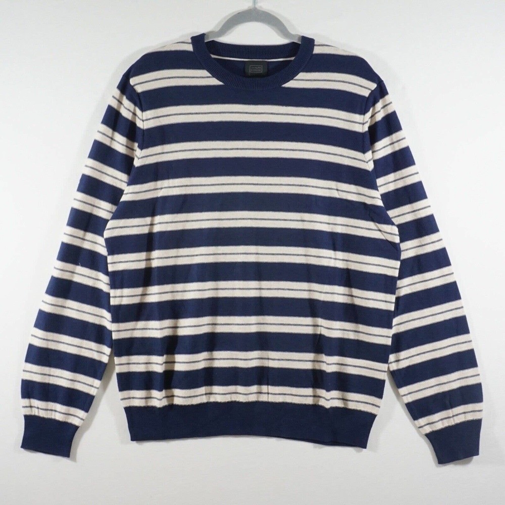 New 14th & Union Men's Cashmere Blend Sweater Size XL Striped Blue White